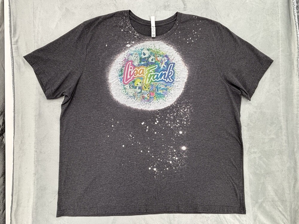 Lisa Frank T-Shirt Adult 5XL Gray Bleached Rainbow Unicorns 90s Nostalgia Tee